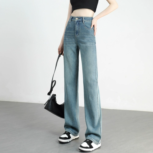 Осенние прямые свободные джинсы, штаны, 2024 года, по фигуре, подходит для подростков, свободный крой, высокая талия