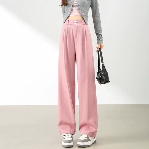 Джинсы, тонкие штаны, 2024 года, высокая талия, подходит для подростков, свободный прямой крой