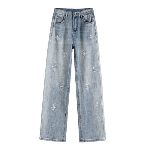 Светлые джинсы, летние штаны, 2024 года, подходит для подростков, с вышивкой, свободный прямой крой