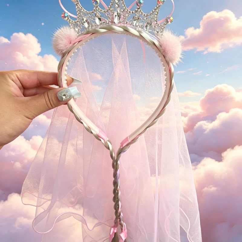 Children's Ice and Snow Crown Braid with Veil Headband Princess Crown Wig Headband Dress Accessories