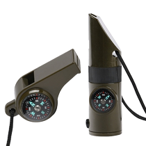 Seven-in-one multifunctional survival whistle outdoor professional SOS emergency rescue with compass thermometer high frequency