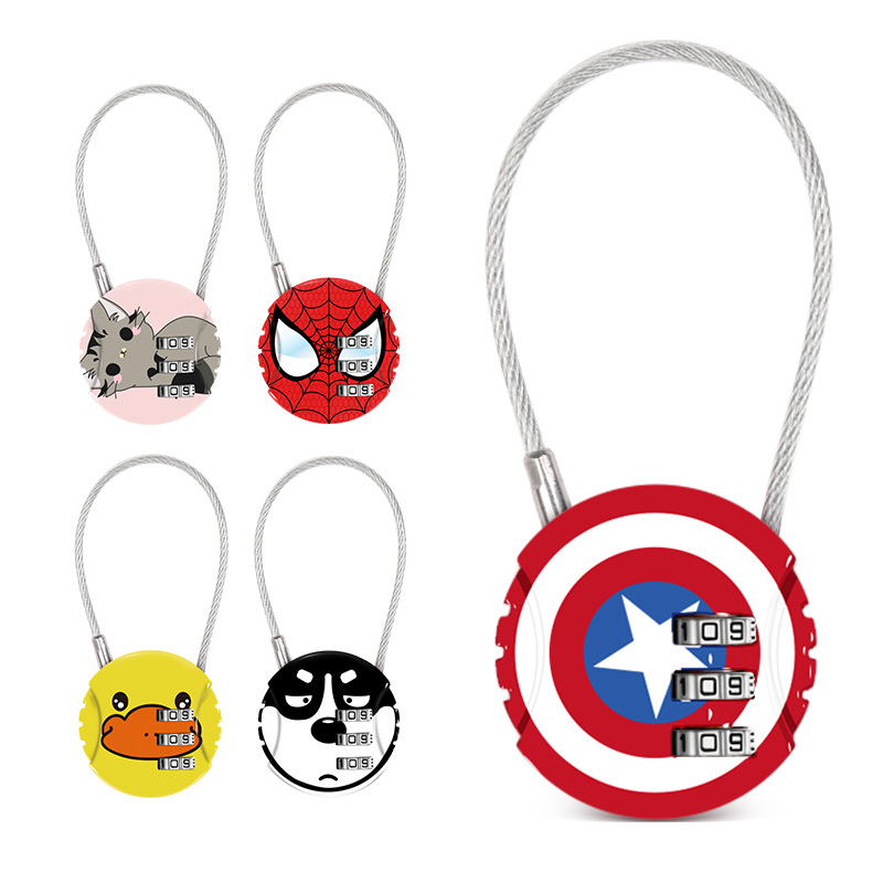 Luggage password anti-theft cabinet door small key lock travel backpack cute cartoon gym wire hook lock