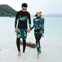 Cặp vợ chồng Hàn Quốc chia áo tắm nữ bảo thủ giảm béo bụng snorkeling lướt quần áo dài tay áo chống nắng bốn mảnh đồ bơi - Vài đồ bơi 	đồ đôi đi biển màu trắng	