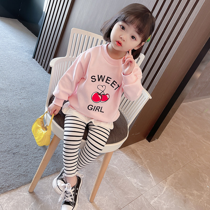 Girl Net red suit spring and autumn 2022 new children's sweater foreign school girl baby fashionable two-piece cartoon