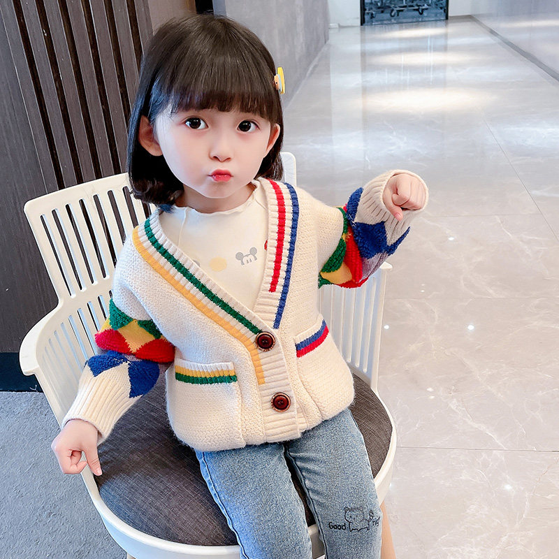 Girl's knitted sweatshirt spring autumn cardio-hoodie 2022 new female baby polenta woolen sweater jacket spring children's blouse