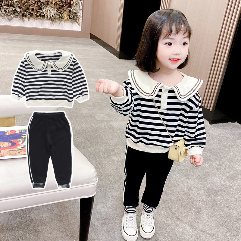 Girl Net red set spring and autumn 2022 new children's sweater foreign school female baby spring doll collar casual Spring