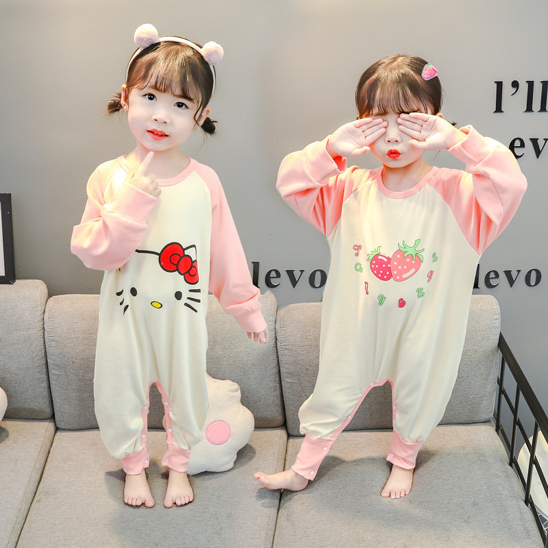 Female Baby Sleepwear Spring Autumn Pure Cotton Anti-Kick Children Long Sleeve Sleeping Bag Girl Baby Girl's Body Clothes Children's Home Service Spring