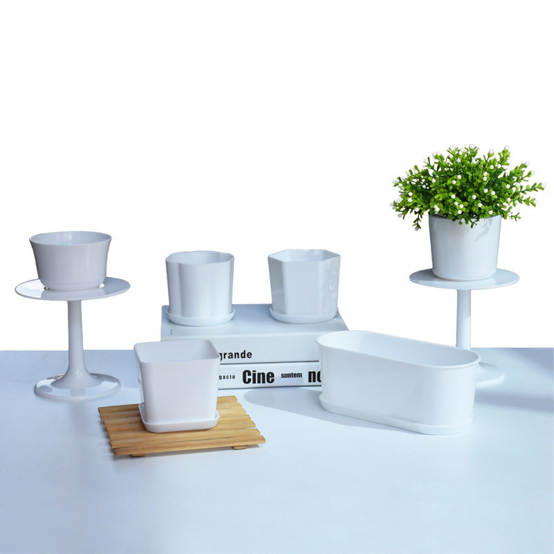 Personality Brief Yoo Style Wind Plastic Small Flower Pot Multi Meat Green Loo Imitation Ceramic Green Plant Potted Rectangular White Flower Pot-Taobao