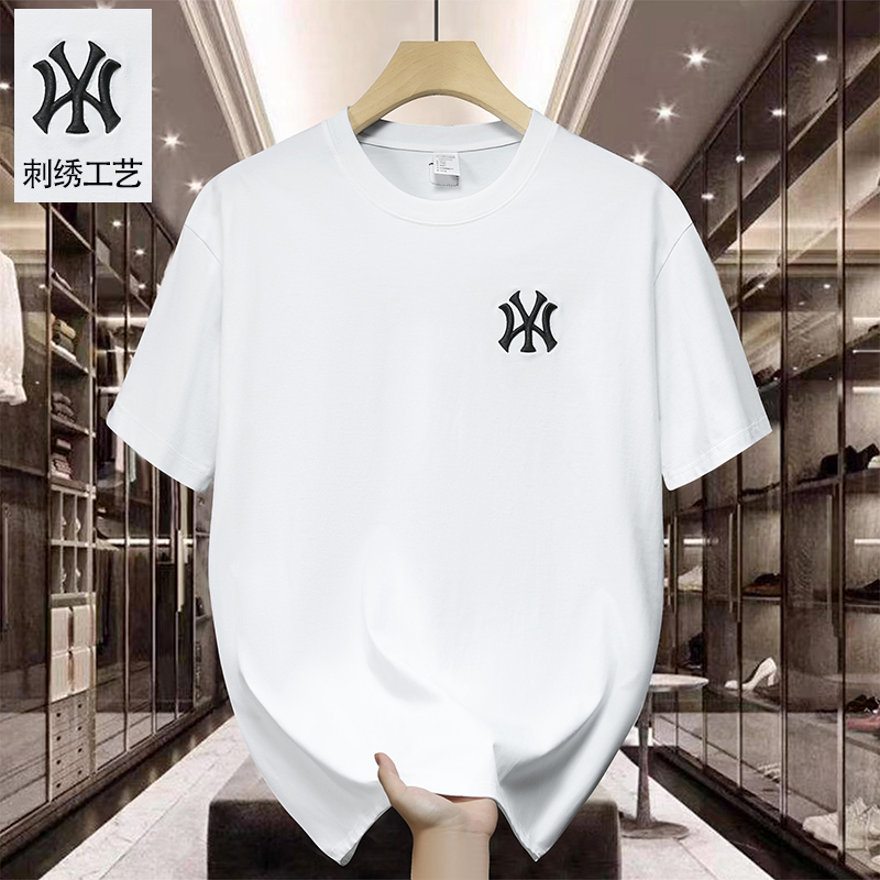 [90% off Section] Outlet Big Sale American Heavy Weight Cotton Short Sleeve T-Shirt Men's Embroidered Loose Round Neck