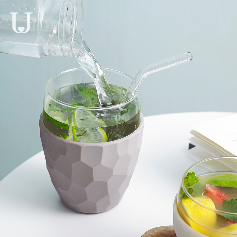 Double J drinking glass tea cup office tea cup flower tea cup creative men and women make tea home cup ironproof