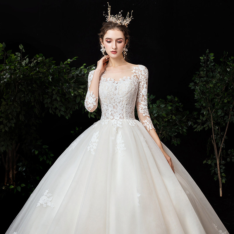 French Main Wedding Dress 2022 Small Bride Long Sleeve Luxury Heavy Industry Big Tail Vintage Premium Texture Summer