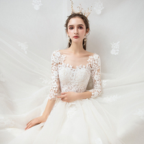 Fan-style long sleeve wedding dress 2022 new brides main wedding dresses trailing heavy work little sub-palace wind advanced senses summertime