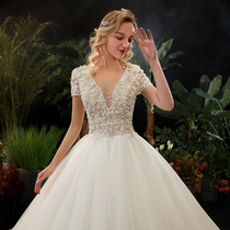 Main wedding dress 2021 New tailing Mori Super fairy dream temperament bride female Heben starry sky high-end thin