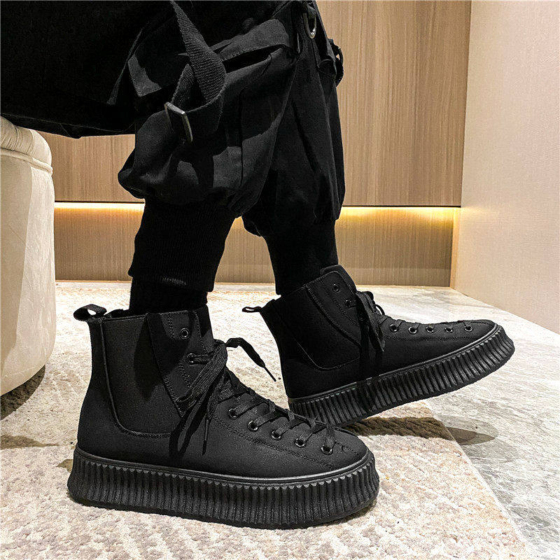 Net Red Fried Street Martin Boots Male Spring High Cylinder Casual Tide Shoes Harbor Wind Student Thick canvas Chelsea boots