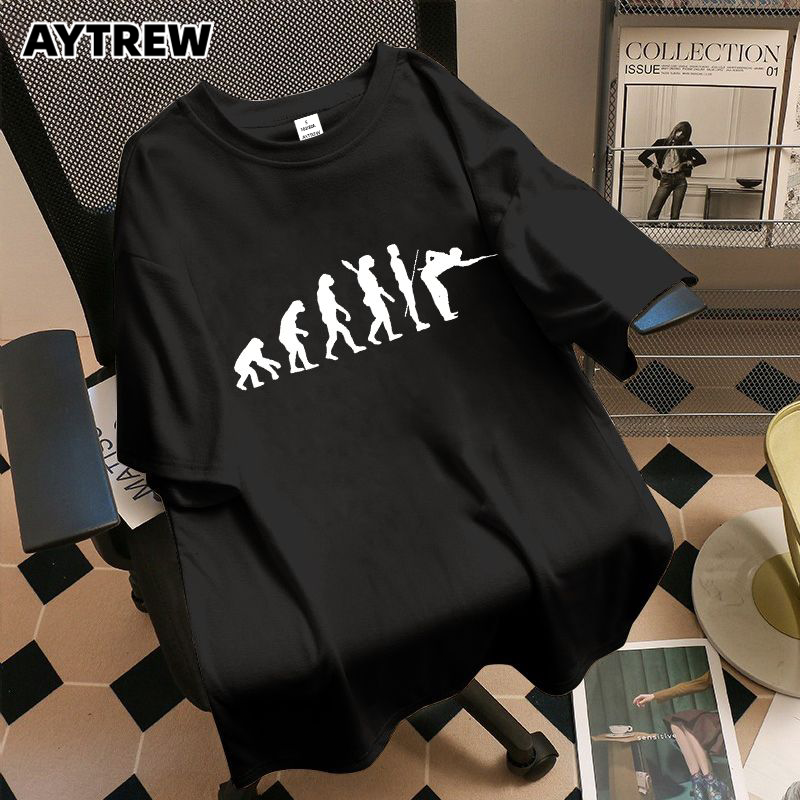 Aytrew Chinese Style Human Evolution Print Unisex Pure Cotton Short-Sleeved T-Shirt Summer Loose and Versatile Top