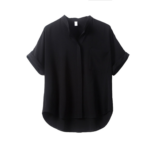 MEQwang new black dark placket short-sleeved shirt women's retro Hong Kong style top loose niche slimming summer