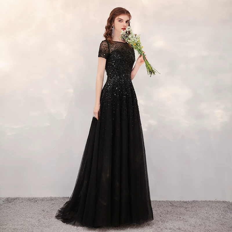 Black elite evening dress, long skirt
