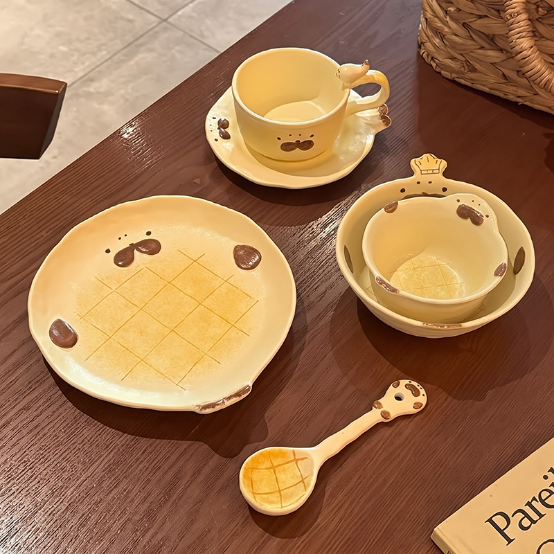 Cute Seal Bowl and Plate Set, Ceramic Dishes, Rice Bowls, Dessert Yogurt Salad Bowls, Beautiful Plates, Single-Serving Tableware