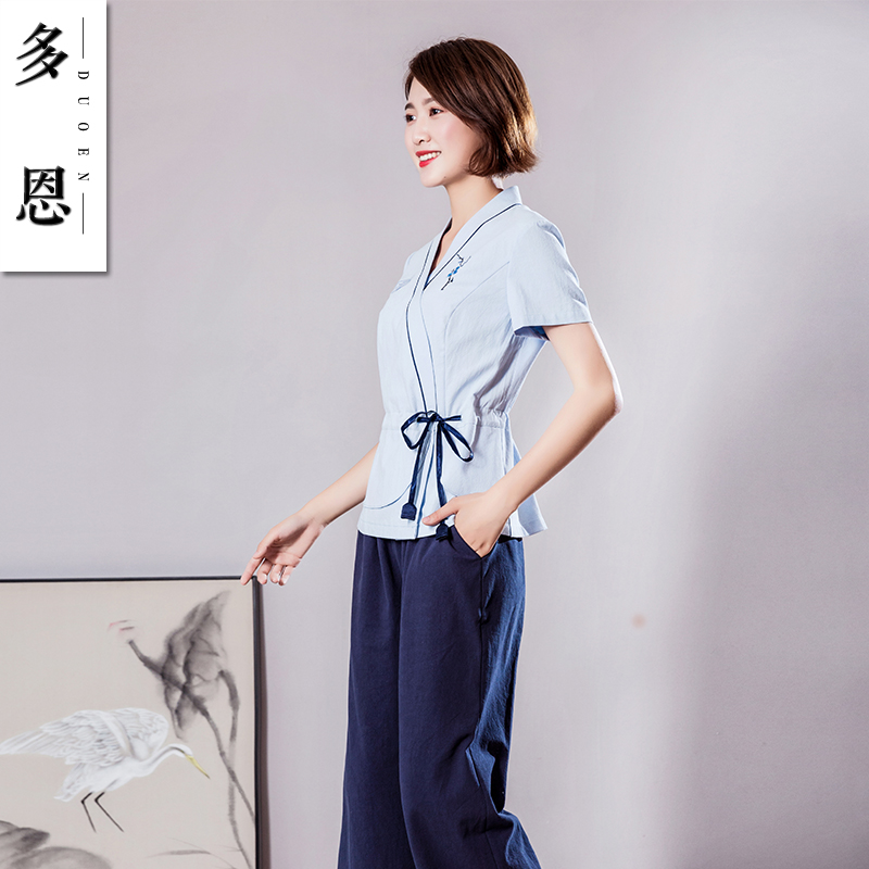 Dorne mùa xuân mùa hè làm đẹp mới workclothes Trung Quốc gió spa sức khỏe quần áo kỹ thuật thêu hoa massage ngâm chân vào bảo hộ lao động