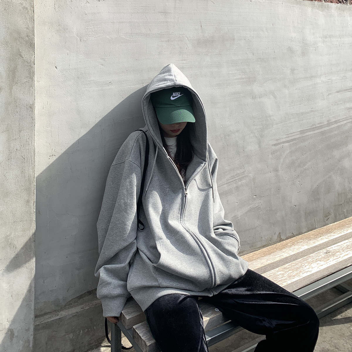 Sixi Sixi homemade spring zipper jacket women's hooded sweatshirt loose Korean version plus fleece versatile top