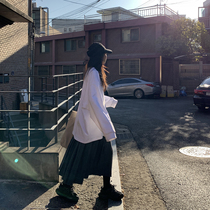 SIXI Sixi home-made autumn and winter loose solid color T-shirt womens long-sleeved white inner folding dress thin sweater