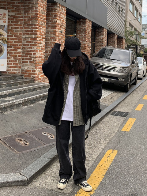 SIXI 四喜家self-made spring zipper jacket women's hooded sweater loose Korean version plus velvet all-match top