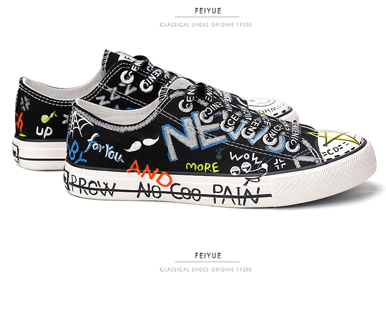Feiyue bước nhảy vẽ tay giày nam màu đen xã hội Giày graffiti vẽ giày nữ đường phố giày hip-hop sáng tạo giày vải - Dép / giày thường giay the thao