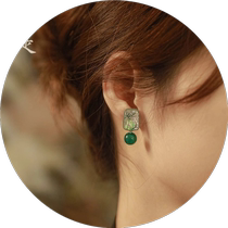 Feng Yin Bamboo Moon ~ New Chinese style green agate ancient style earrings for women retro high-end Hanfu cheongsam horse face skirt earrings