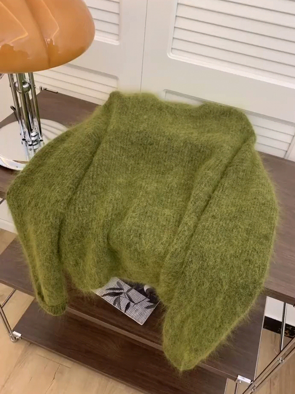 Recommended for Personal Collection~ High-End Green Seahorse Wool Round-Neck Sweater for Women, Autumn and Winter Inner Layer Knit Top