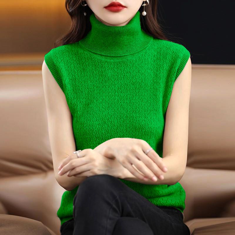 2024 New High-Neck Autumn and Winter Clothing, Vest Sweater, Long-Sleeved Inner Wear, Sleeveless Vest, Soft and Cozy Knitted Base Shirt Top