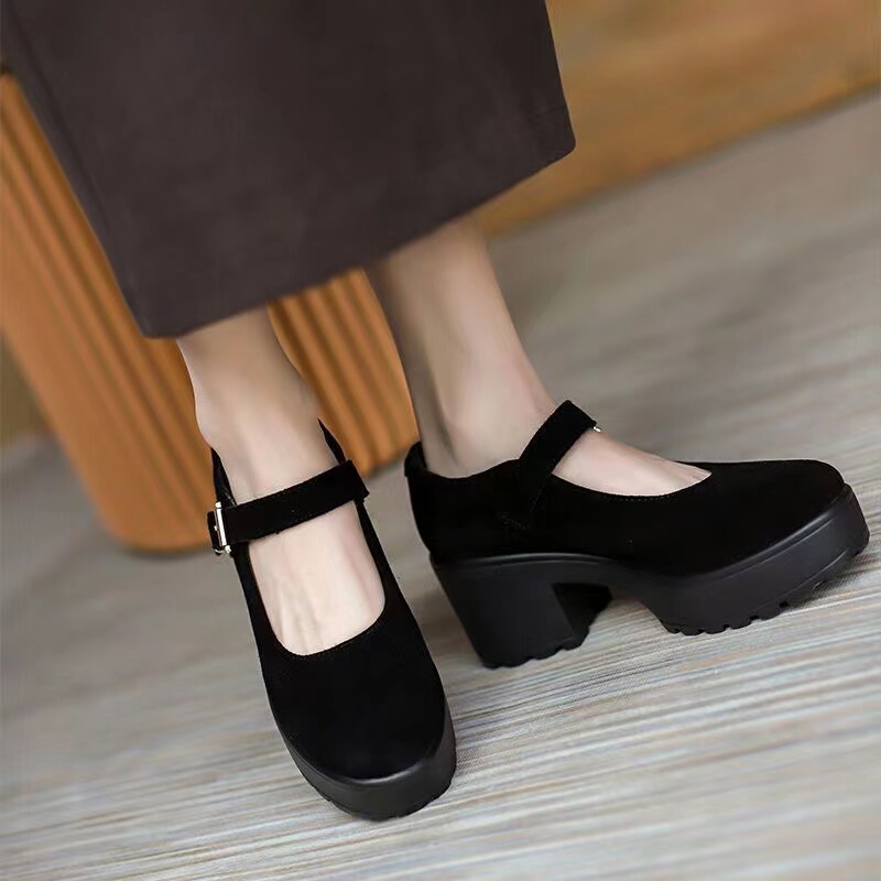 Old Beijing Style Cloth Shoes, High-Heeled Single Shoes, Summer Mary Janes for Petite Women, Stylish Waterproof Platform, Shallow Mouth, Suede, High Chunky Heel for Women Old Beijing Style Cloth Shoes, High-Heeled Single Shoes, Summer Mary Janes for Petite Women, Stylish Waterproof Platform, Shallow Mouth, Suede, High Chunky Heel for Women