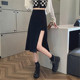 2023 Autumn Plus Size Fat mm Mid-length Skirt Women's High Waist Irregular Slit A-Line Skirt Black Hip Cover Skirt