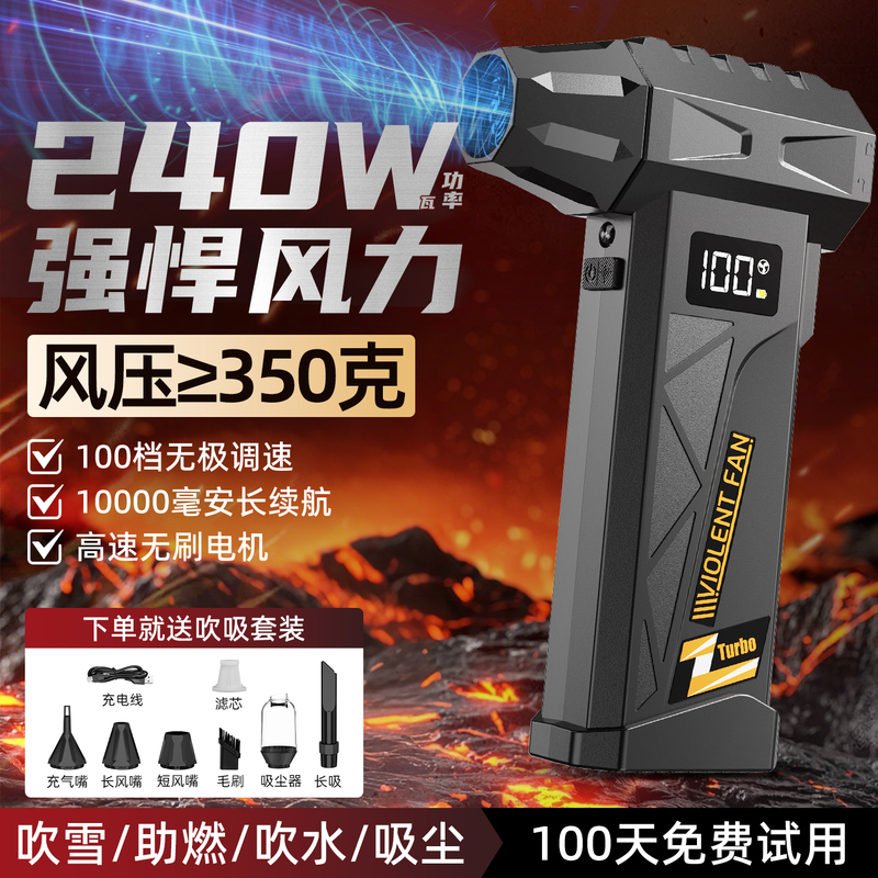 High-Power Handheld Violent Fan with High-Speed Brushless Motor, Turbo Blower, Super Strong Water Blowing and Dust Removal Dual-Purpose Snow Blower High-Power Handheld Violent Fan with High-Speed Brushless Motor, Turbo Blower, Super Strong Water Blowing and Dust Removal Dual-Purpose Snow Blower