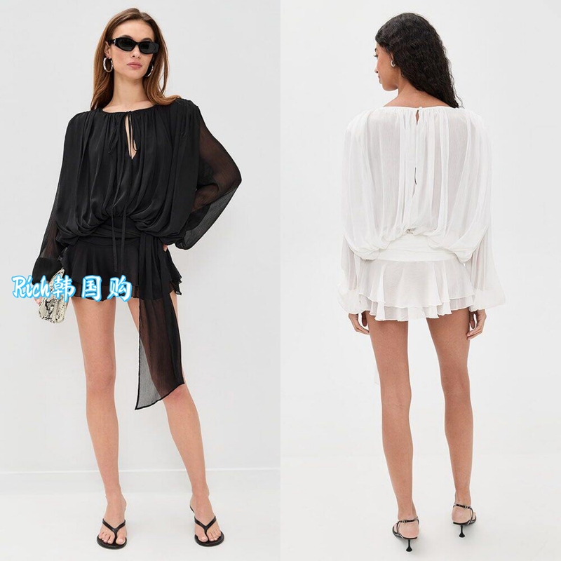 In Stock Lioness Spicy Girl Ruched Shoulder Pad Lantern Sleeve Long Sleeve Chiffon Shirt Drawstring Mini Dress for Women In Stock Lioness Spicy Girl Ruched Shoulder Pad Lantern Sleeve Long Sleeve Chiffon Shirt Drawstring Mini Dress for Women