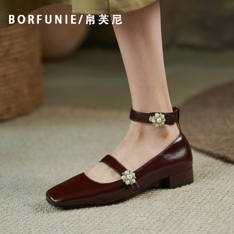 Elegant Elegant Ocean Qi Gentle Ladies Retro Style Mary Treasures Shoes Women 2021 Fall New Square Head Coarse Heel Single Shoes 