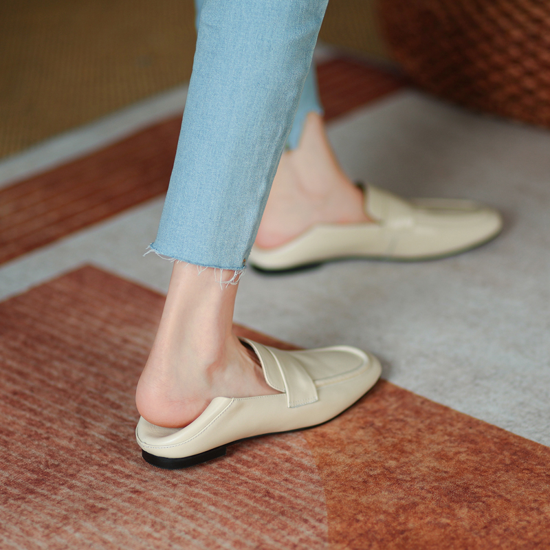 ins giant good wearing shop main strong push heel two wearing genuine leather Lefos shoes sloth man a foot pedal soft leather single shoes 