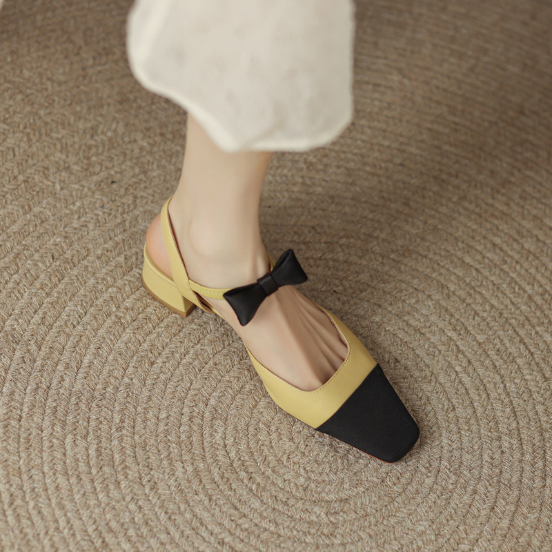 Han Edition Baiqing Fashion Pixing Little Fragrance Butterfly Bow Head Sandals Coug Heel 2022 Summer New Model