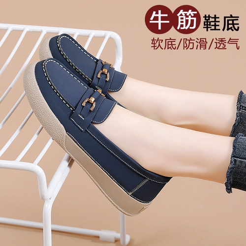 Туфли, нескользящая комфортная обувь для матери, из натуральной кожи, большой размер, мягкая подошва, для среднего возраста, осенние