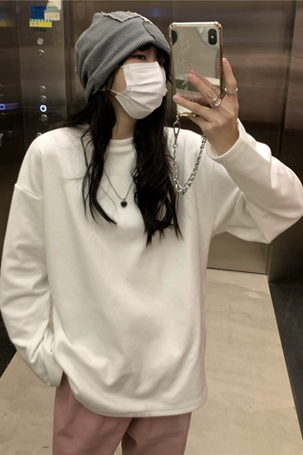 Белый бархатный базовый приятный телу удерживающий тепло лонгслив, флисовая футболка, оверсайз