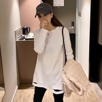 2021 autumn and winter new white base shirt women plus velvet padded loose long cotton long sleeve T-shirt tide