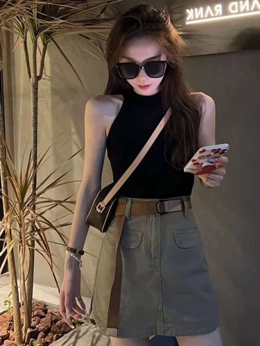 Короткая сексуальная майка топ без рукавов, в американском стиле, для маленькой груди