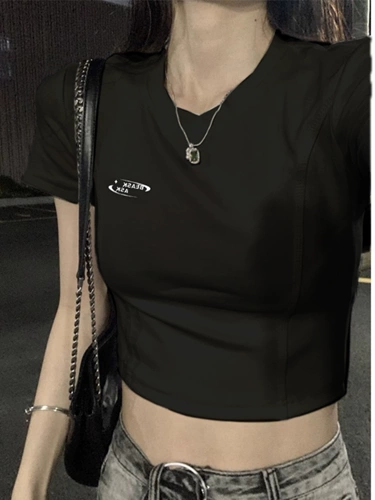 Белая летняя футболка с коротким рукавом, хлопковый короткий ростомер, облегающий крой, высокая талия