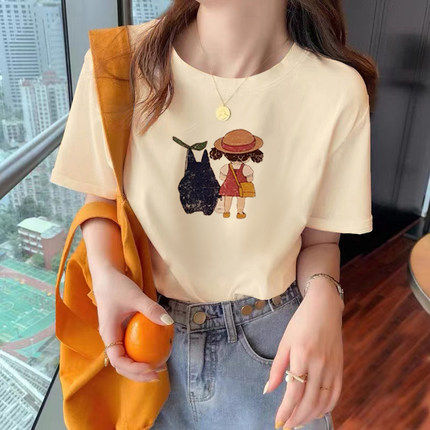 Front shoulder pure cotton short-sleeved t-shirt women's early spring and summer 2023 new loose white t-shirt bottoming half-sleeved top tide