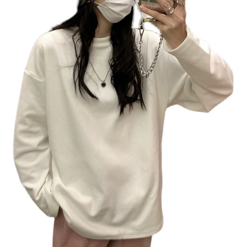 Белый бархатный базовый приятный телу удерживающий тепло лонгслив, флисовая футболка, оверсайз