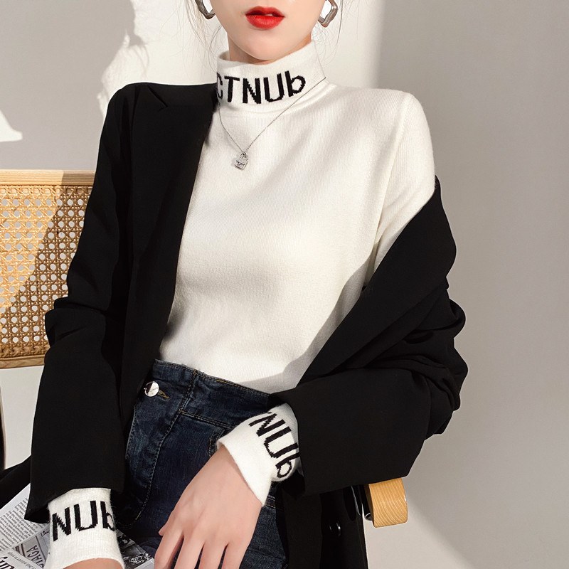 2022 autumn and winter new high-necked bottoming sweater sweater women's underwear slim fit thick all-match solid color knitted sweater top