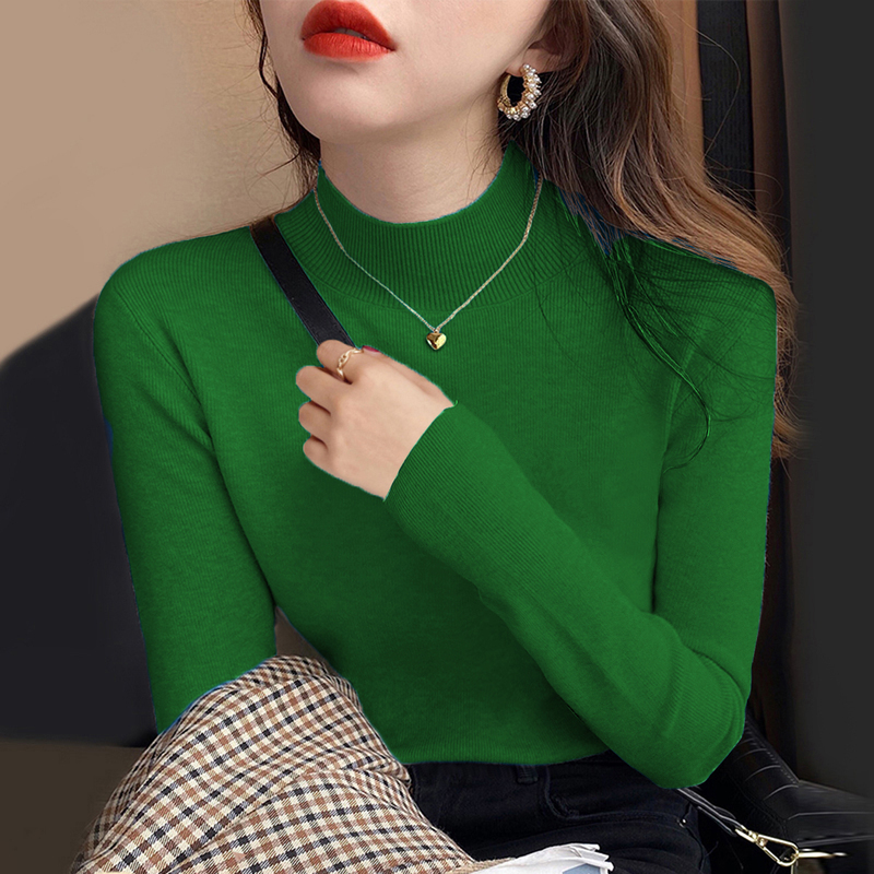 Half-Turtleneck Sweater for Women, Stylish Inner Wear, Autumn and Winter 2025 New Green Knitwear, Slim-Fit Mid-Neck Top Half-Turtleneck Sweater for Women, Stylish Inner Wear, Autumn and Winter 2025 New Green Knitwear, Slim-Fit Mid-Neck Top