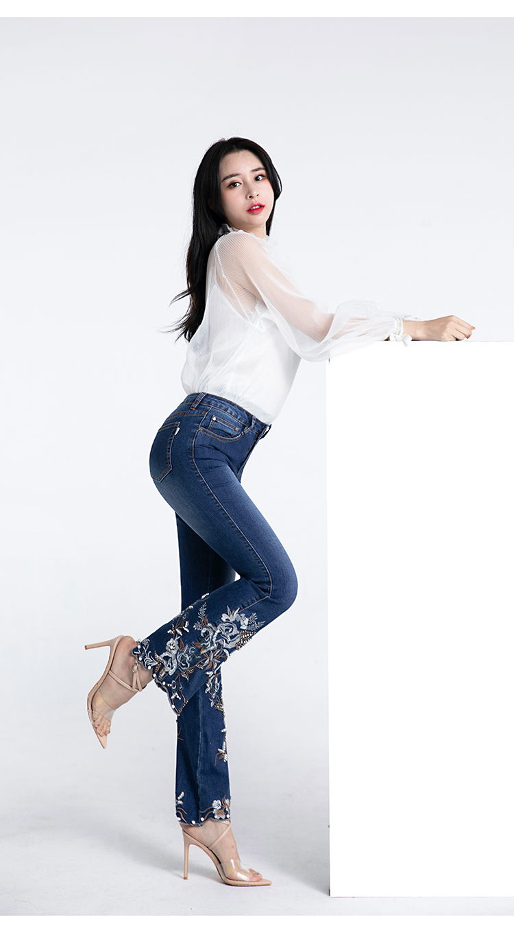 Fengzi 2018 mùa hè đính cườm thêu chín rưỡi quần jeans nữ co giãn cỡ lớn đã mỏng 3282 - Quần jean quần jeans nữ