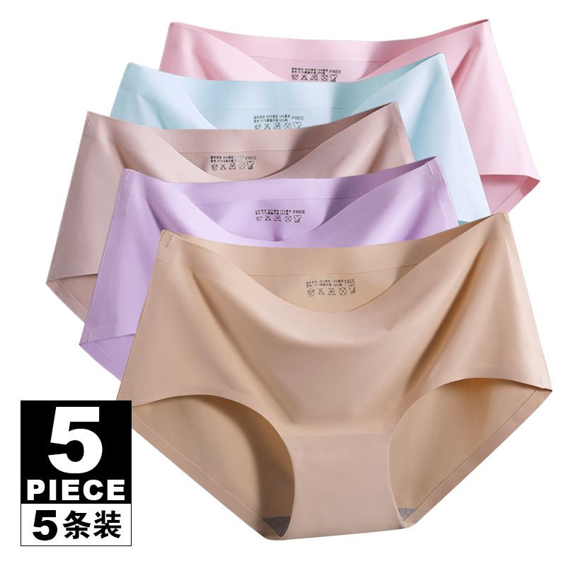 5-Pack Seamless Women's Underwear, Summer Ice Silk Fabric, One-Piece Mid-Waist, Solid Color, Sexy, Breathable, Plus Size Briefs 5-Pack Seamless Women's Underwear, Summer Ice Silk Fabric, One-Piece Mid-Waist, Solid Color, Sexy, Breathable, Plus Size Briefs