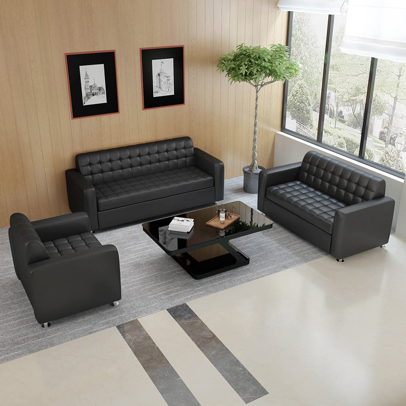 Real Leather Office Sofa Tea Table Combination Suit Guests Modern Minima Business Reception Lounge Office Furniture