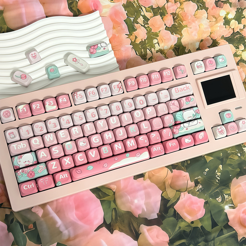 Hi Frontier Rose Bunny Pink Cute Girl Keycap Cartoon Anime Pbt Original Moa Keyboard Keycap
